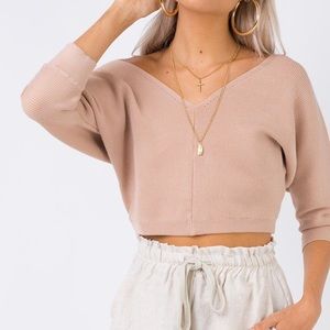 Love More Knit Top Nude | Off Shoulder Cropped